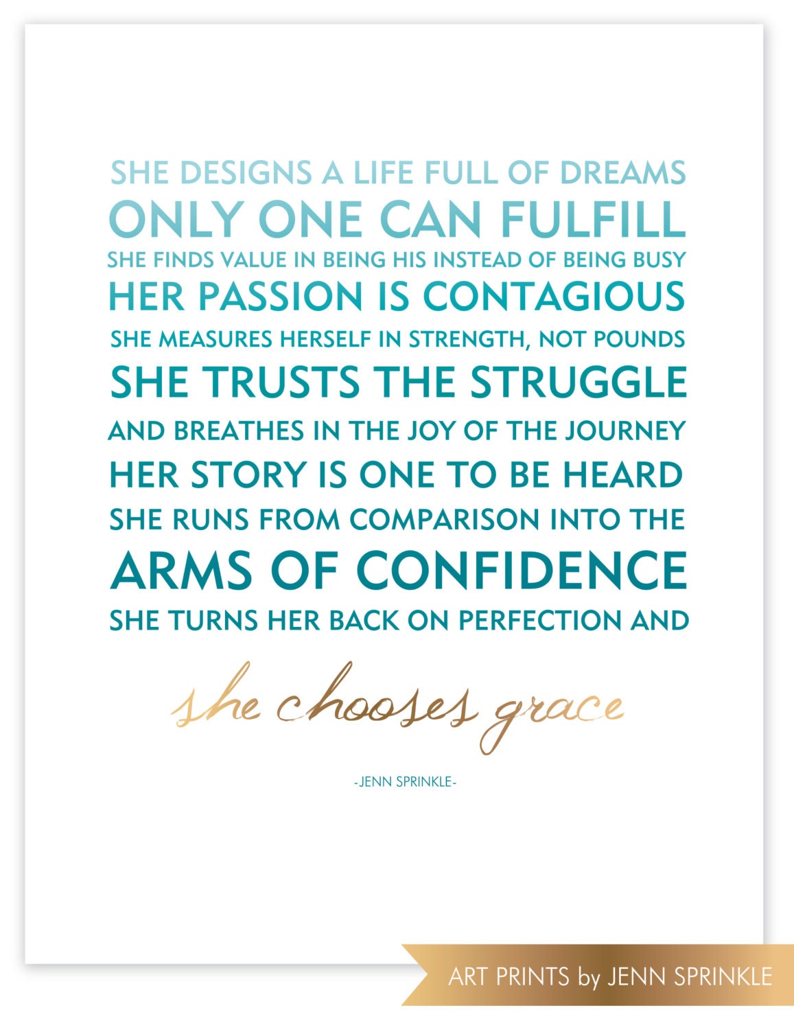 11x14 Poster - She Chooses Grace Aqua & Gold Foil