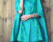 60s turquoise blue and green brocade dress and swing cape coat set  duo/ M - PerennialPast