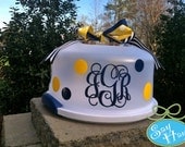 Monogrammed Totable Cake Carrier Personalized in the ribbon, polka dots, and monogram of your choice