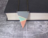 Spar - Geometric Triangle Color Block Double-Sided Necklace in Grey Aqua and Peach with Brass Metal