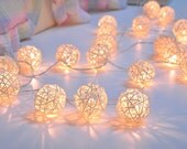Handmade White Rattan ball string lights for Patio,Wedding,Party and Decoration (20 bulbs)