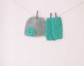 Hat and Leg Warmer Set - Toddler Photography Prop - Girls Hat and Legwarmer Set - Toddler Girls Crochet Leg Warmers - Gray - Mint