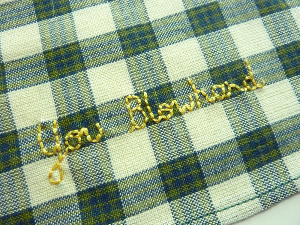 You Blowhard Plaid Hand Embroidered Handkerchief Pocketsquare