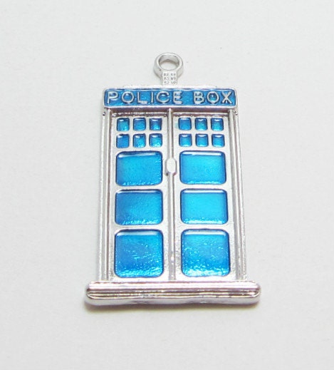 Police Tardis Box Pendant Silver and Blue 4251