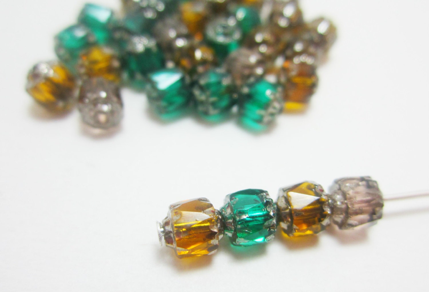 20 Cathedral Czech Bead Mix Emerald Green Topaz Pink 5mm 4321