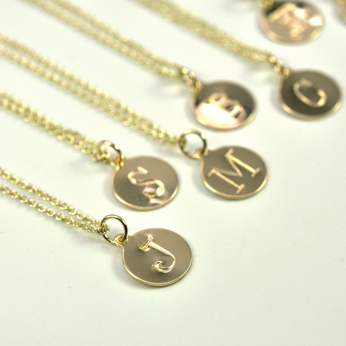 Gold Letter Necklace, Stamped Initial in 14K Yellow Gold fill disc, Personalized, Kristin Noel Designs