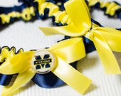 University of Michigan Yellow & Navy Blue Bridal Satin Wedding Garter SET