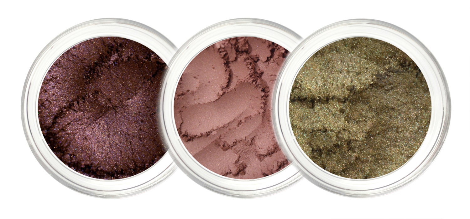 GREEN EYES -  Set of 3 Eyeshadows - Pure & Natural Eye Color Pigment Trio - Noella Beauty Works Cosmetics
