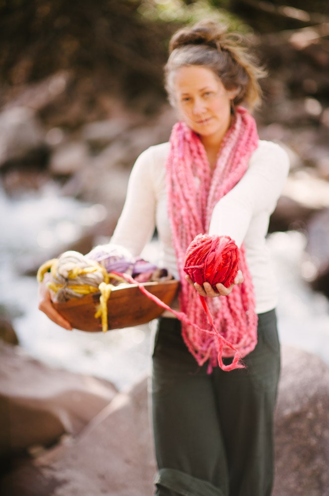 Pink Handspun Yarn, Bulky, Knitting