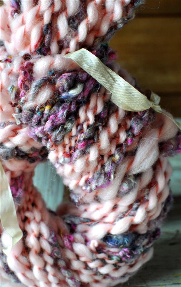Handspun Yarn, Thick and Thin, Art Yarn, Merino and Sari Silk