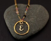 Personalized Initial Necklace - October Birthstone - Tourmaline Necklace - Custom Initials - Wire wrapped chain