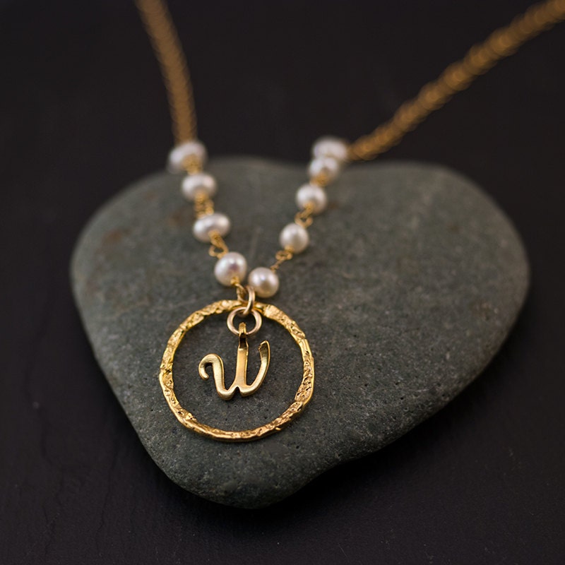 Personalized Initial Necklace - June Birthstone - Pearl Necklace - Custom Initials - Wire wrapped chain