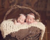 Baby Headband- Newborn Headband- Ivory Beaded Trim on White Skinny Elastic Headband