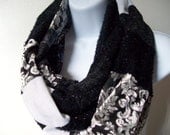 Spring Evening Whimsy Gray Mixed Pattern Infinity Scarf OOAK