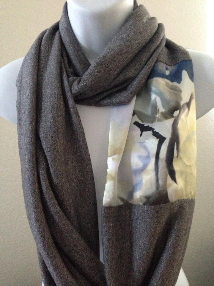 Dark Gray Jersey and Abstract Painting Infinity Scarf