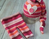 Newborn photography girls hat and pants bright pink striped set baby photo props