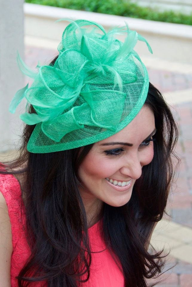 Mint Green Fascinator - "Penny" Mesh Hat Fascinator with Mesh Ribbons and Mint Feathers
