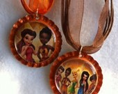Whimsical  bottle cap with  ribbon strand necklace