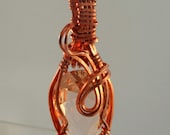 Copper Wire Wrapped Peach Crystal Pendant