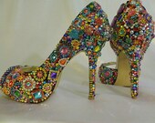 Cinderella's Rainbow... Brilliant colorful, crystal, glass and pearl embellished wedding and party shoes