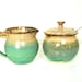 Cream and Sugar Set / Handmade Wheel Thrown Pottery in Cream Brown and Green