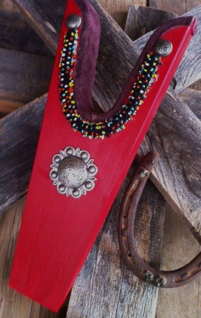 Hand Painted Boot Jack with Painted Indian Beading,and Concho