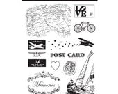 Happy Travels Acrylic Stamp Set from Glitz plane love bicycle map