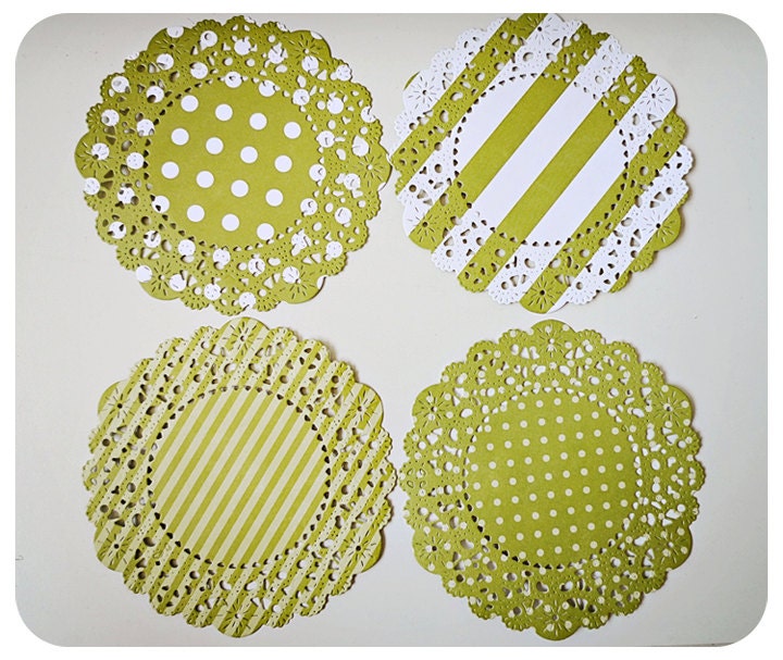 Parisian Lace Green Doily polka dot & stripe for Scrap booking or card making / pack