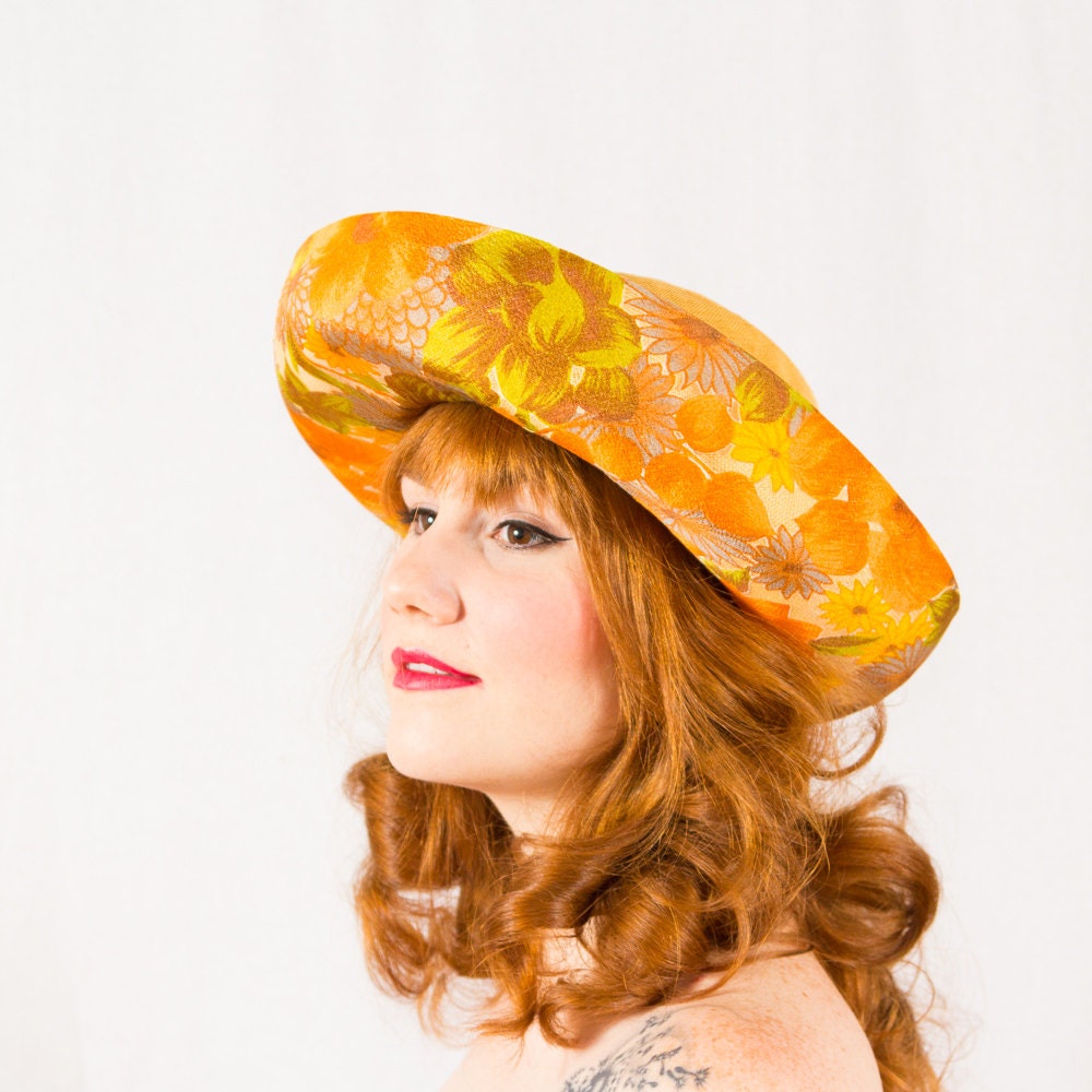 1960s vintage hat / wide brim straw hat / Jan Leslie