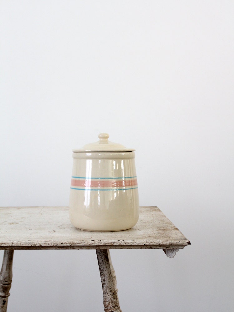 Vintage McCoy Stoneware Jar / Pink & Blue Stripe Cookie Jar