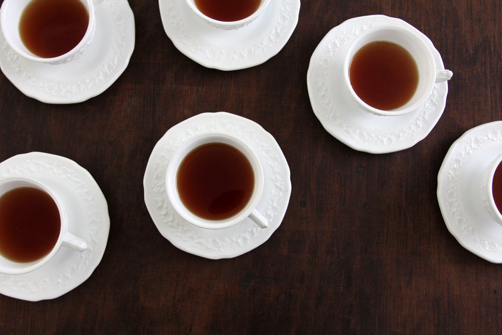Vintage Milk Glass Cup and Saucer / Set of 6