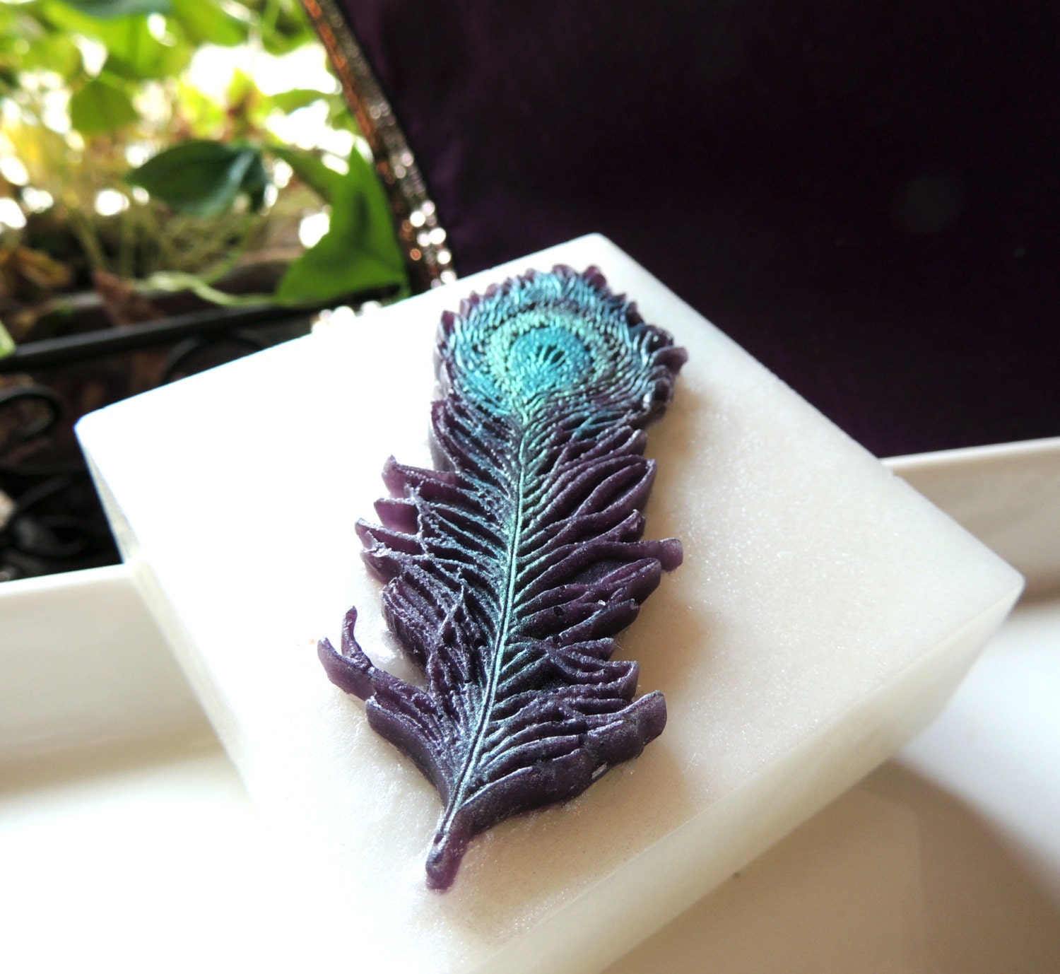 PEACOCK FEATHER SOAP, Peacock Perfect Soap, Scented in Love Spell and Violet, Vegetable Based Handmade