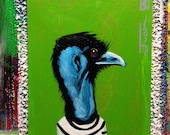 Sale--Emu portrait N4 on a playing cards. Original acrylic painting. 2012