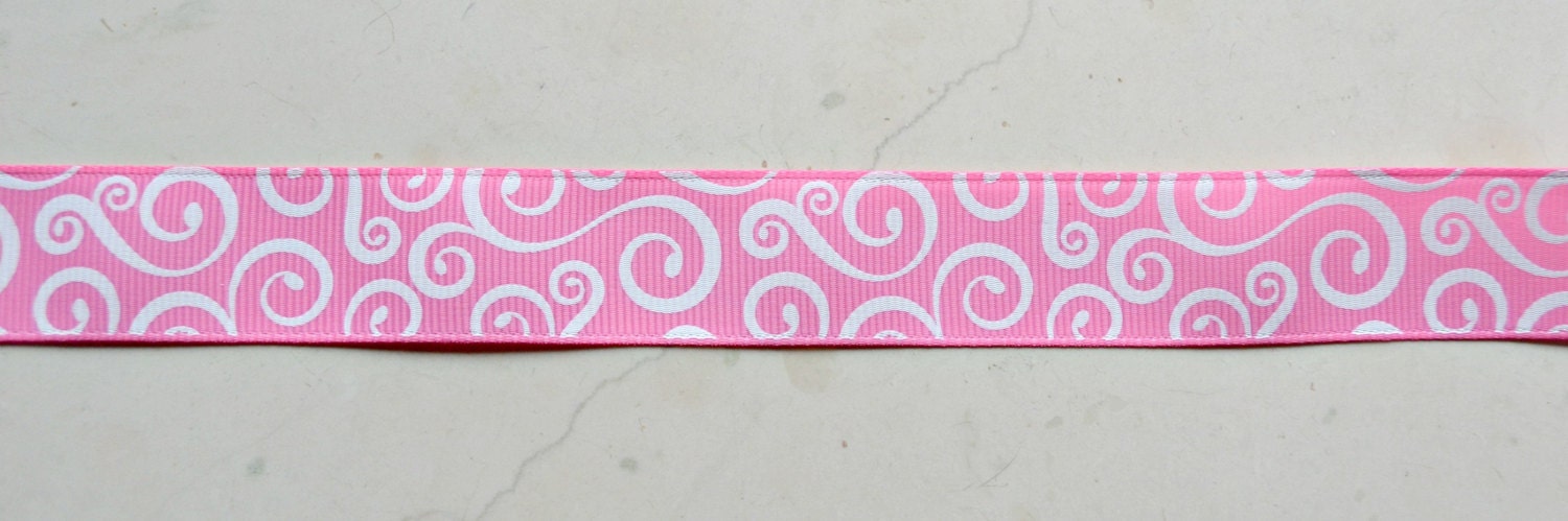 Elegant white swirls on pink 7/8" grosgrain ribbon Il_170x135