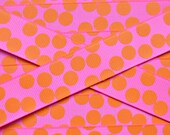 Tangerine silly dots printed on hot pink 7/8"  grosgrain ribbon-High Quality