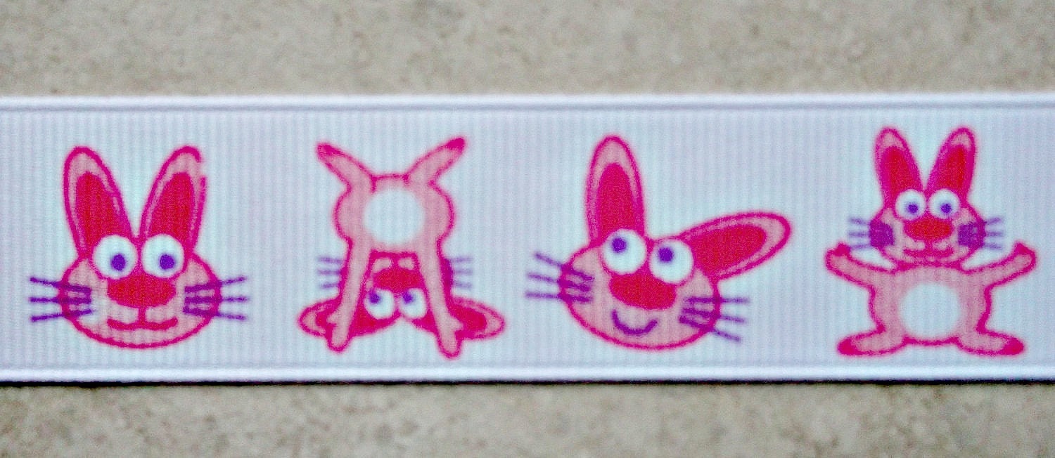 Hippity Hoppity Easter Bunnies on white 7/8" grosgrain ribbon Il_570xn