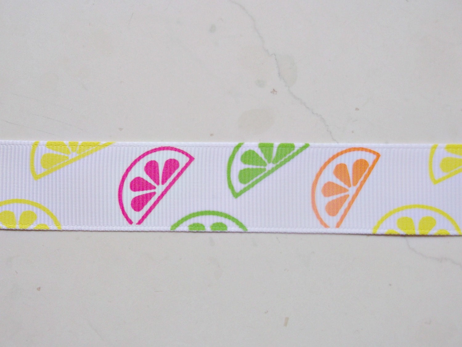 Summer 1/2 Slice Citrus on white 7/8 inch grosgrain ribbon Il_570xn
