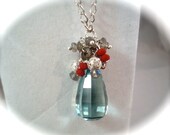 Green Amethyst Garnet Labradorite Cluster Pendant - Roses in the Mist - Gemstone Platinum Chain