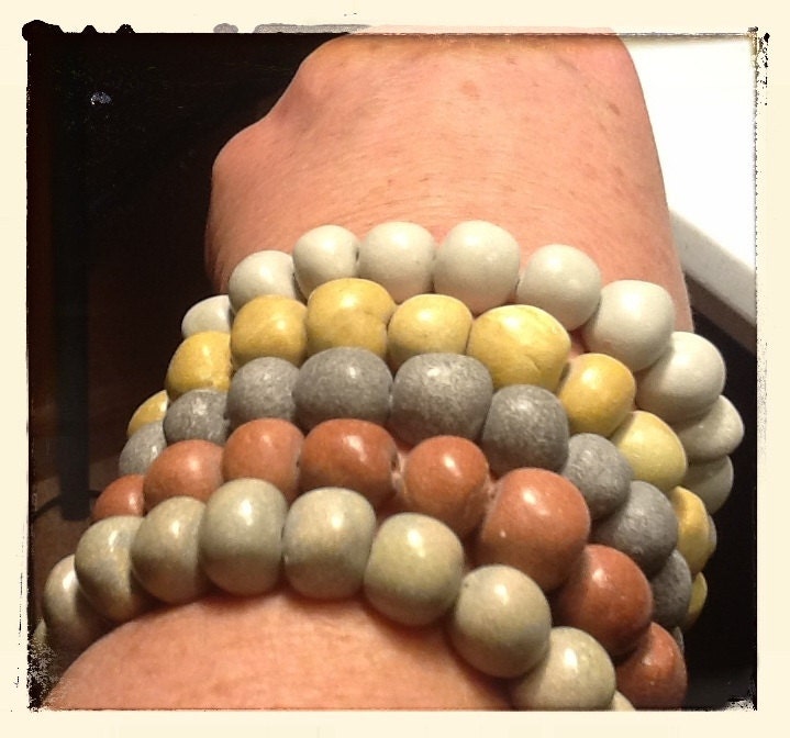 Vintage Beads Clay Ceramic Hand-formed White Gray Dusty Rose Pink Cream primitive Cultural