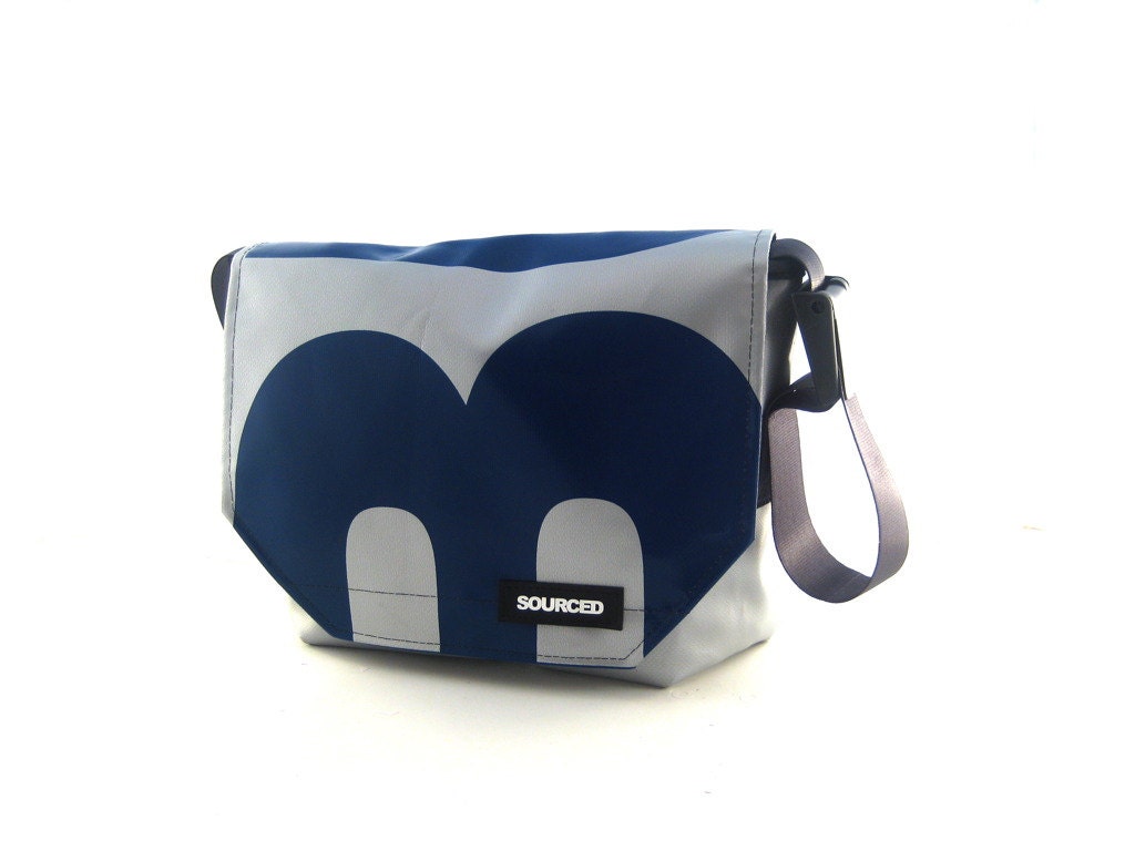 Shoulder Messenger Bag made from Truck Tarp, Cross body Messenger Bag, Laptop Bag, Handmade and Waterproof (F07)