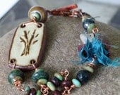 Turquoise, jasper, art bead and copper boho mixed media bracelet