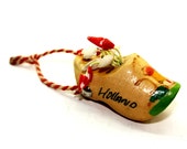 Miniature Wooden Clog - Souvenir of Holland - Wooden Clog with Tulips - HobartCollectables