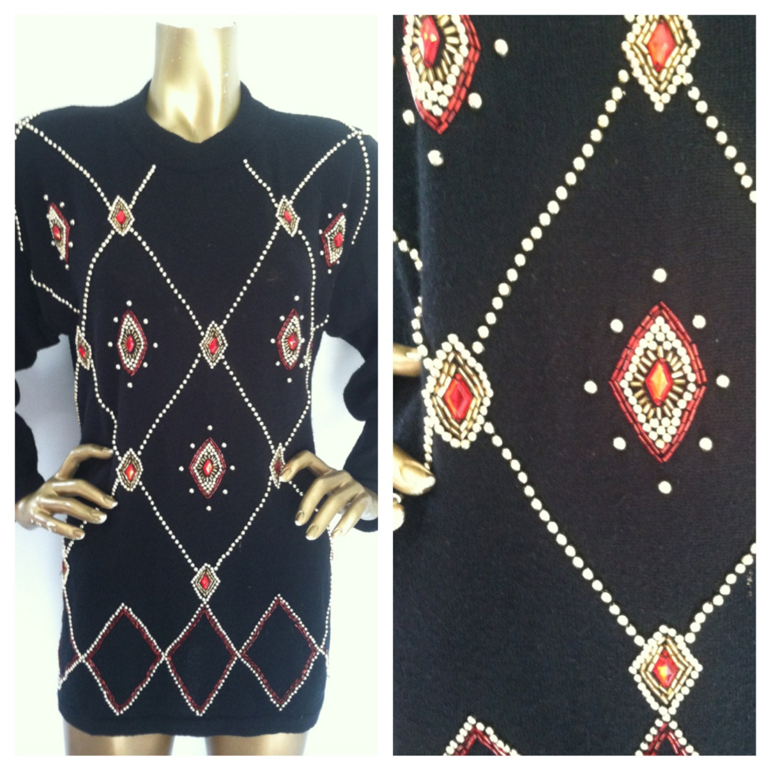 80s Gem Beaded Tunic Sweater Dress