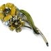 Gold Tone and Yellow Vintage Rhinestone Enamel Flower Brooch