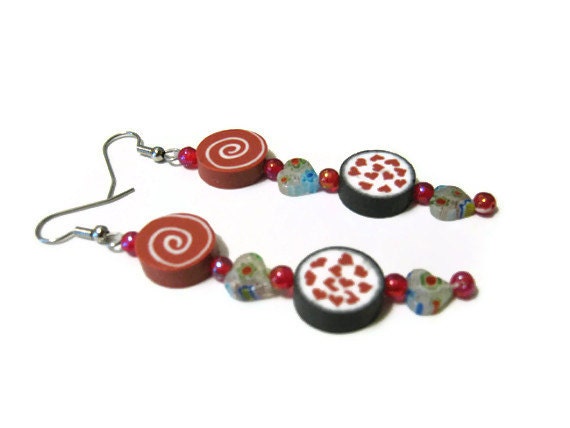Lovely red and Black Heart Dangle Earrings