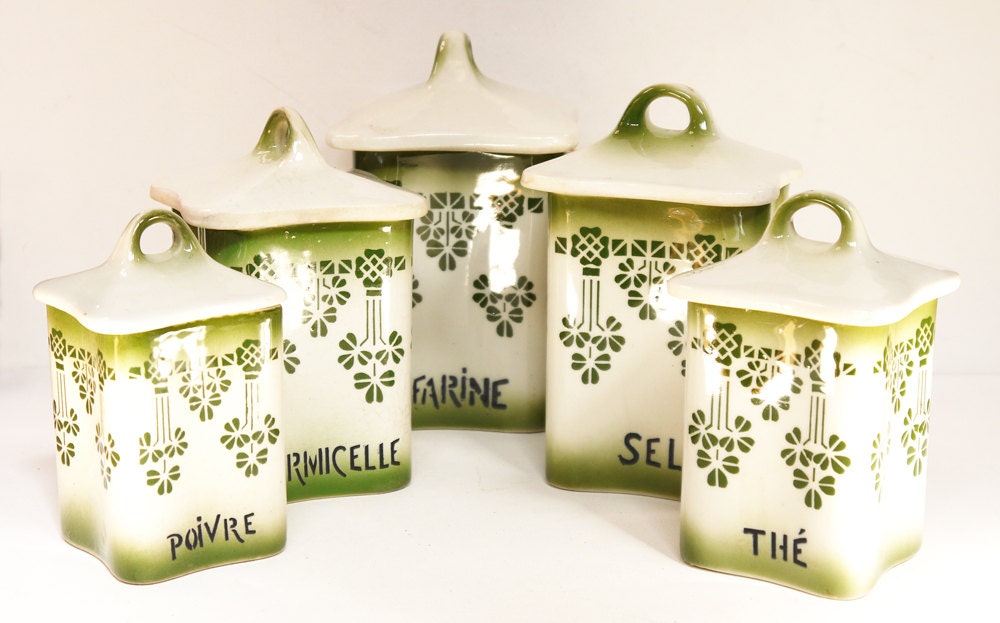 French Kitchen Cannisters Ceramic Kitchen Containers Art Nouveau 1900s
