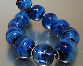 Lampwork Big Silver Blue Round Beads (12)- The Sea  Collection - LEteam