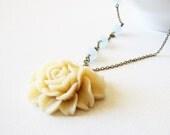 Rose Necklace Asymmetric Necklace Victorian Rose Necklace Romantic Jewelry Shabby Chic Cottage Chic Jewelry Weddings Bridesmaids