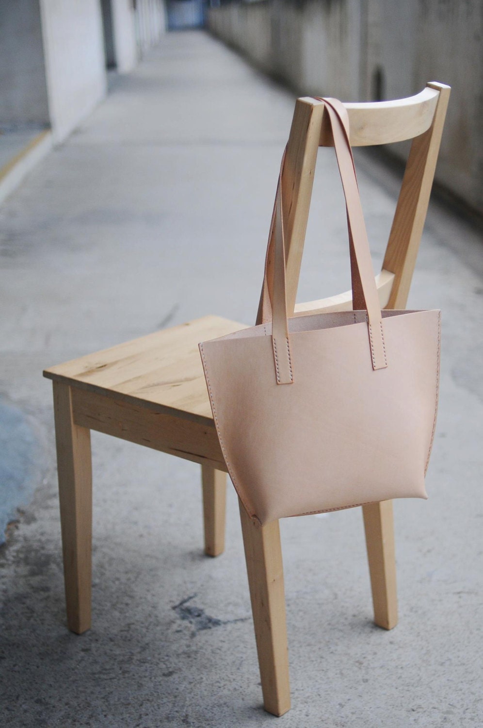 Hand Stitched Brown Leather Tote Bag