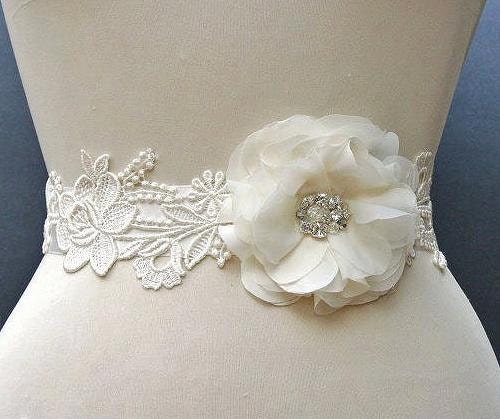 Bridal Sash, Ivory Bridal Sash, Lace Bridal Sash, Floral Bridal Sash, Beaded Bridal Sash, Bridal Belt